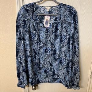 Joie Peasant Paisley Parisian Long Sleeve Blouse Top, Women's XXL
